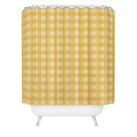 Colour Poems Gingham Pattern Yellow Shower Curtain