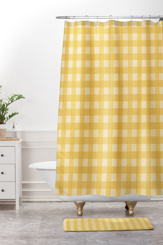 Colour Poems Gingham Pattern Yellow Shower Curtain And Mat