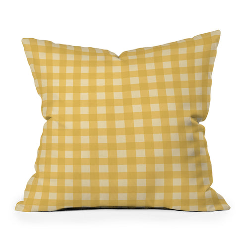 Colour Poems Gingham Pattern Yellow Throw Pillow
