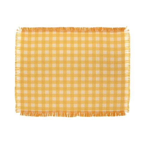 Colour Poems Gingham Pattern Yellow Throw Blanket