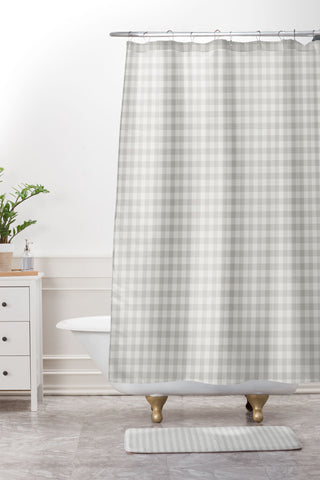 Colour Poems Gingham Plaid Pattern Cloud White Shower Curtain And Mat