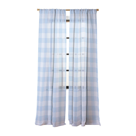 Colour Poems Gingham Sky Blue Sheer Window Curtain