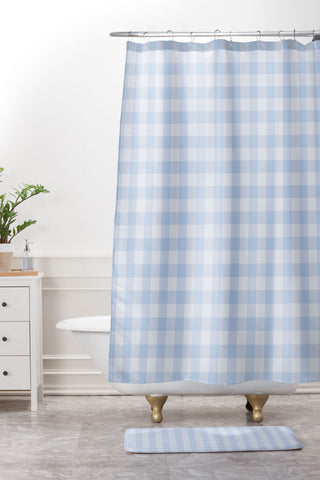 Colour Poems Gingham Sky Blue Shower Curtain And Mat
