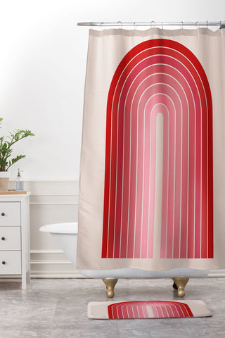 Colour Poems Gradient Arch Hot Pink Shower Curtain And Mat