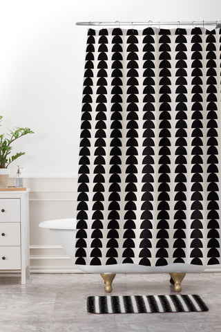 Colour Poems Maude Pattern Black Shower Curtain And Mat