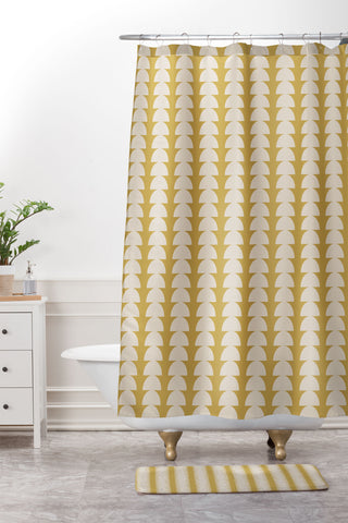Colour Poems Maude Pattern Ochre Yellow Shower Curtain And Mat