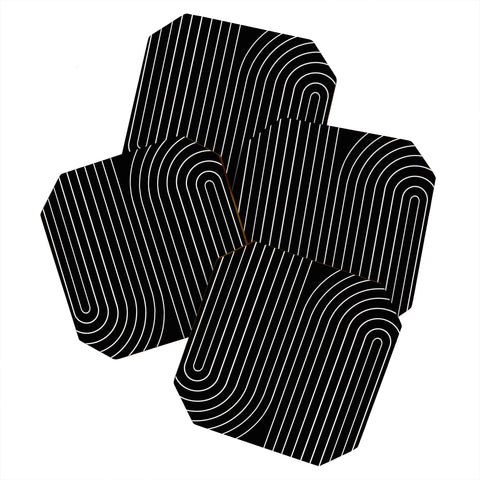 Colour Poems Minimal Line Curvature Black Coaster Set