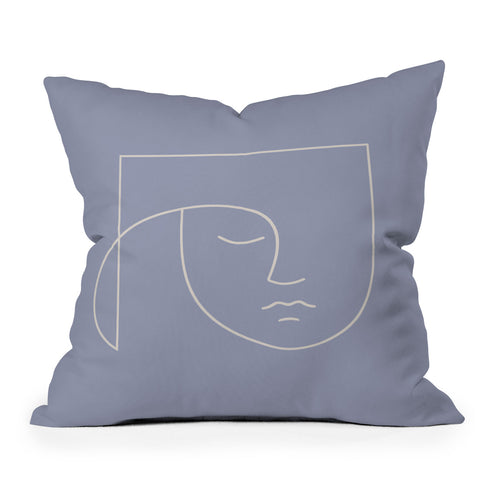 Colour Poems Minimal Line Portrait Blue Outdoor Throw Pillow