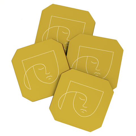 Colour Poems Minimal Line Portrait Gold Coaster Set