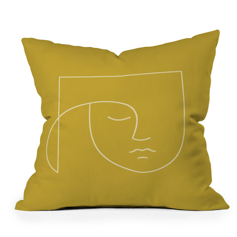 Colour Poems Minimal Line Portrait Gold Outdoor Throw Pillow
