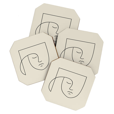 Colour Poems Minimal Line Portrait White Coaster Set