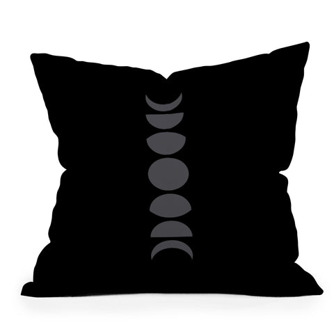 Colour Poems Minimal Moon Phases Black Outdoor Throw Pillow