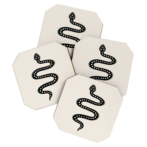 Colour Poems Minimal Snake Black Coaster Set