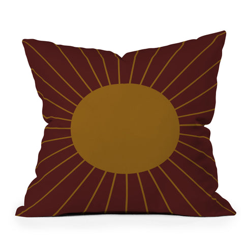 Colour Poems Minimal Sunrays Dark Red Outdoor Throw Pillow