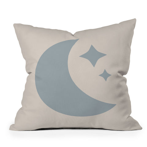 Colour Poems Moon and Stars Blue Outdoor Throw Pillow
