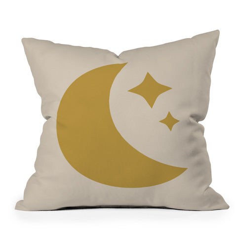 Colour Poems Moon and Stars Yellow Outdoor Throw Pillow