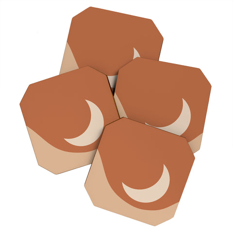 Colour Poems Moon Minimalism Orange Coaster Set