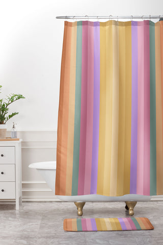 Colour Poems Multicolor Stripes V Shower Curtain And Mat