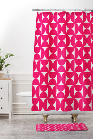 Colour Poems Patterned Shapes Viva Magenta Shower Curtain And Mat