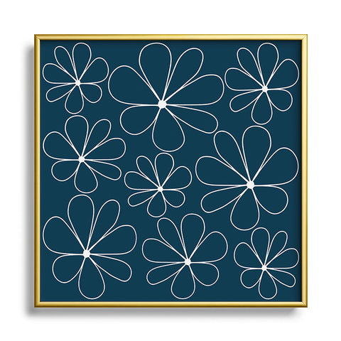 Colour Poems Retro Daisy Line Art III Square Metal Framed Art Print