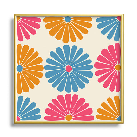 Colour Poems Retro Daisy Multicolor II Square Metal Framed Art Print