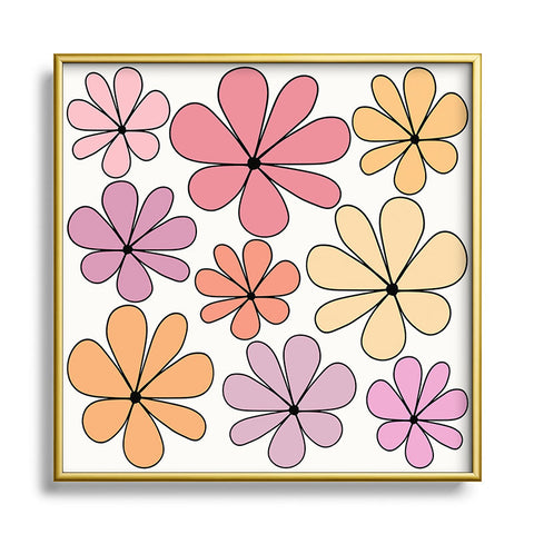 Colour Poems Retro Daisy Multicolor IV Square Metal Framed Art Print