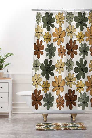Colour Poems Retro Daisy Multicolor IX Shower Curtain And Mat