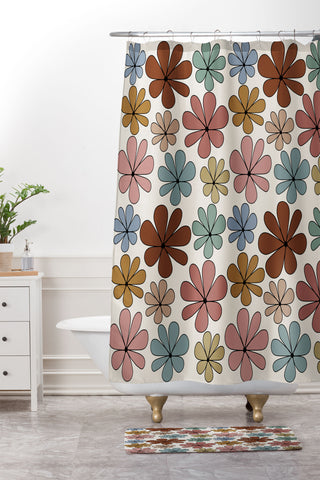 Colour Poems Retro Daisy Multicolor XII Shower Curtain And Mat