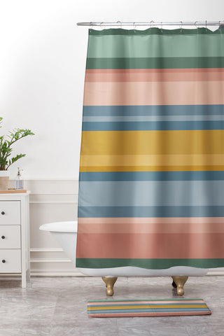 Colour Poems Retro Stripes XVI Shower Curtain And Mat