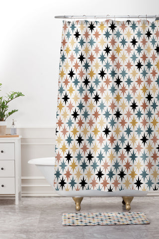 Colour Poems Starry Multicolor VIII Shower Curtain And Mat