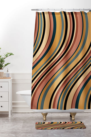 Colour Poems Wavy Retro Stripes I Shower Curtain And Mat