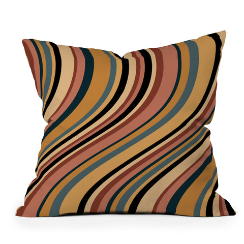 Colour Poems Wavy Retro Stripes I Outdoor Throw Pillow