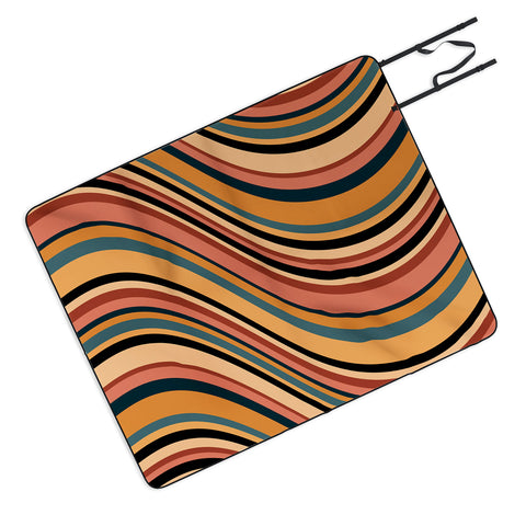 Colour Poems Wavy Retro Stripes I Picnic Blanket