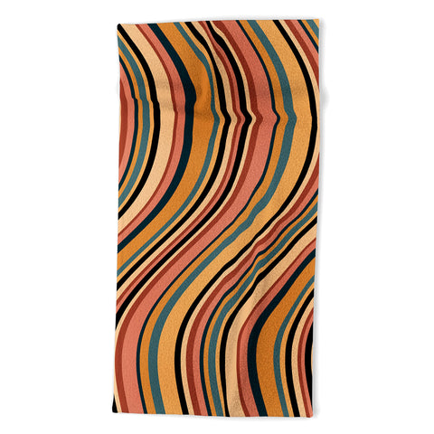 Colour Poems Wavy Retro Stripes I Beach Towel