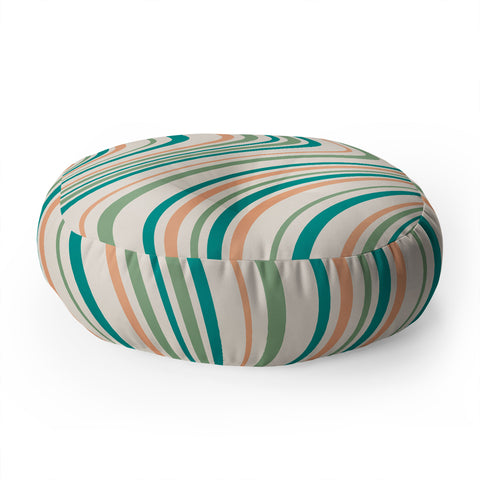 Colour Poems Wavy Retro Stripes II Floor Pillow Round