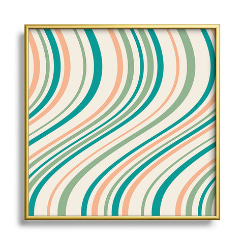 Colour Poems Wavy Retro Stripes II Square Metal Framed Art Print