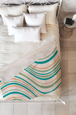 Colour Poems Wavy Retro Stripes II Fleece Throw Blanket