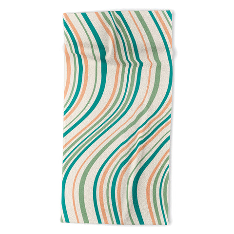 Colour Poems Wavy Retro Stripes II Beach Towel