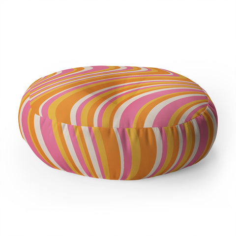 Colour Poems Wavy Retro Stripes III Floor Pillow Round