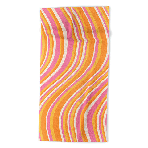 Colour Poems Wavy Retro Stripes III Beach Towel