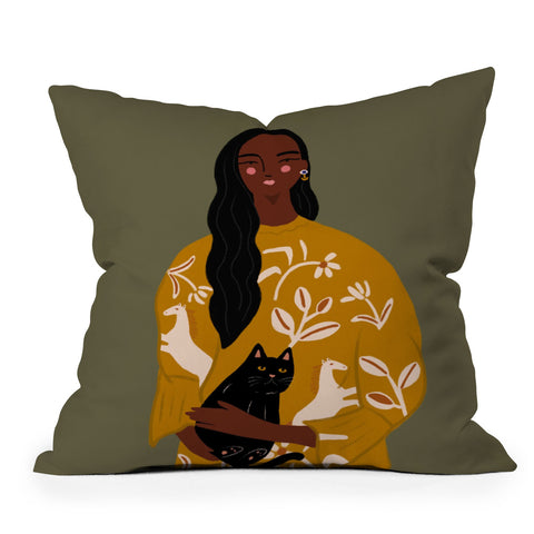 constanzaillustrates Cat Lady I Outdoor Throw Pillow