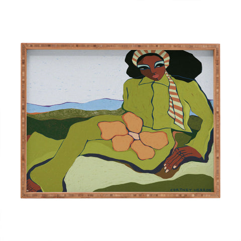 cortneyherron Bloom Green Rectangular Tray