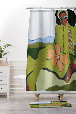 cortneyherron Bloom Green Shower Curtain And Mat
