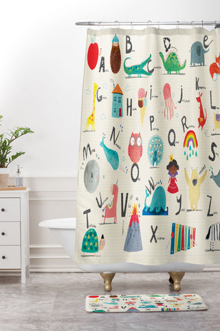 cory reid Animal Alphabet Landscape Shower Curtain And Mat