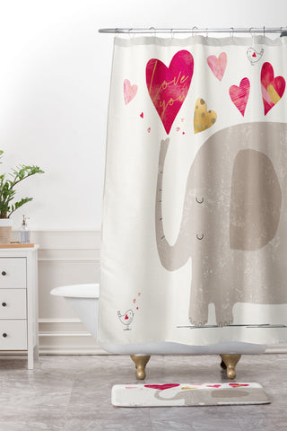 cory reid Elephant Hearts Shower Curtain And Mat