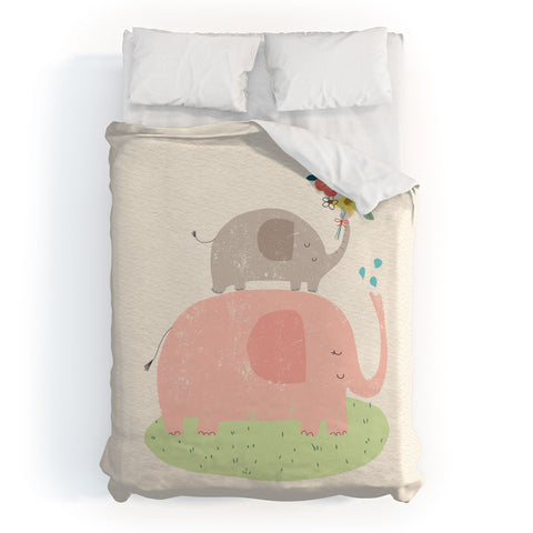 cory reid Elephants and flowers Duvet Cover