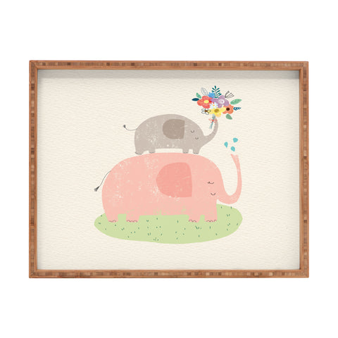 cory reid Elephants and flowers Rectangular Tray