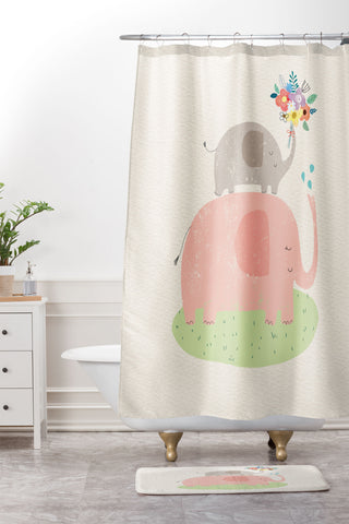 cory reid Elephants and flowers Shower Curtain And Mat