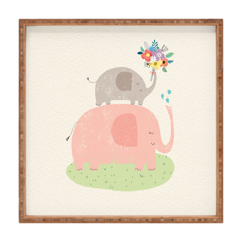 cory reid Elephants and flowers Square Tray