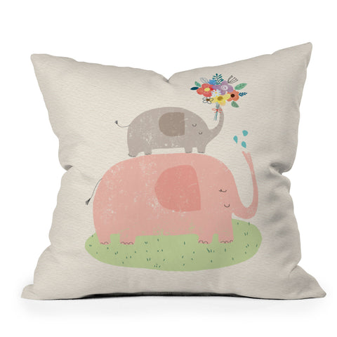 cory reid Elephants and flowers Outdoor Throw Pillow